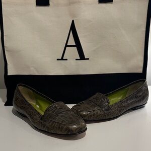 ANTONIO MELANI Green Crocodile-Embossed Loafers Size 7.5